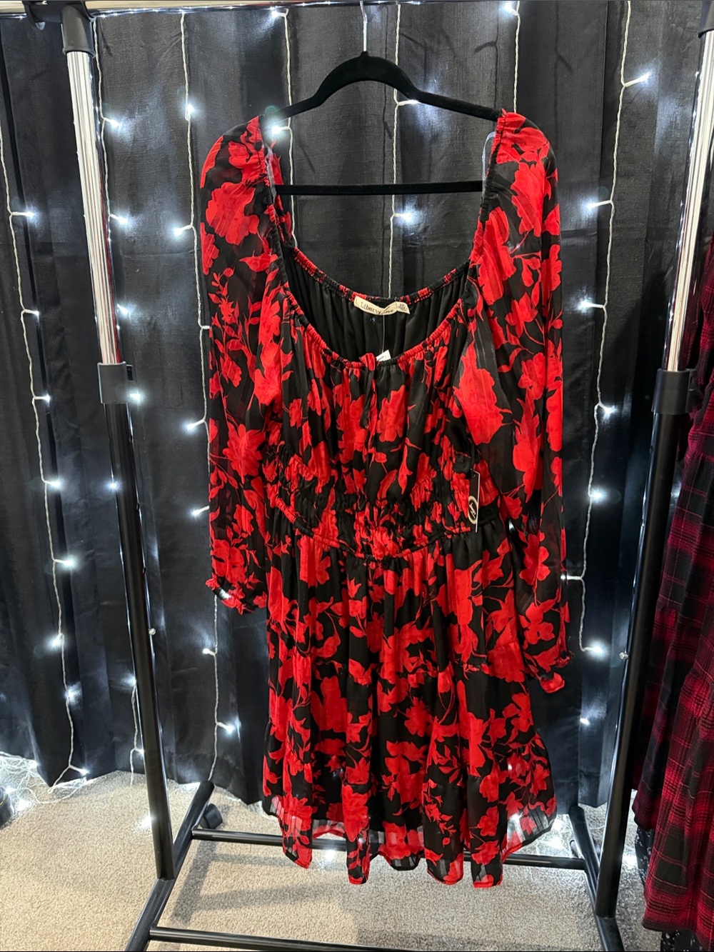 Liberty Love Black Dress with Vibrant Red Floral Print